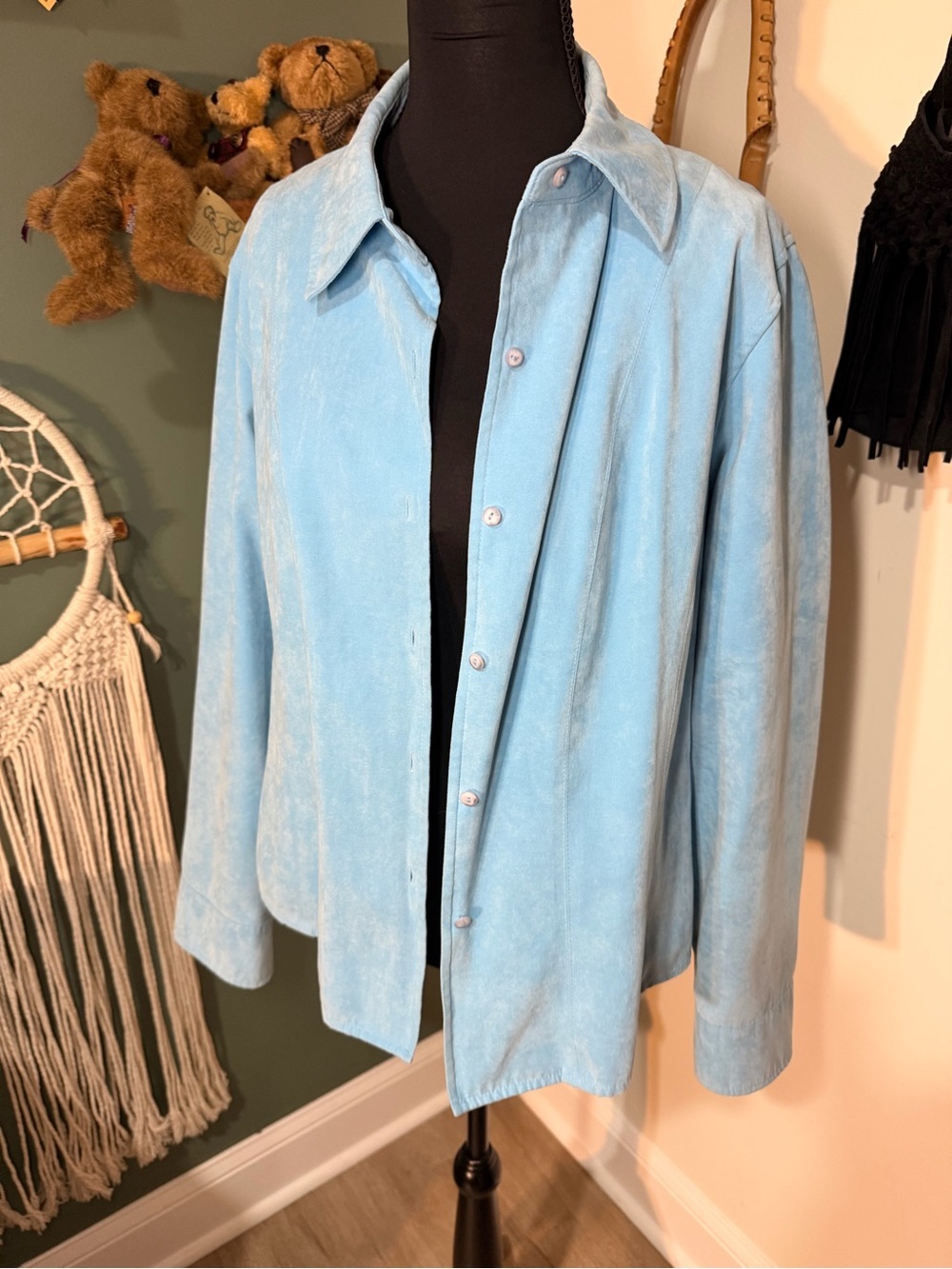Vintage Talbots Faux Suede Button-Up Powder Blue Western Minimalist Shirt